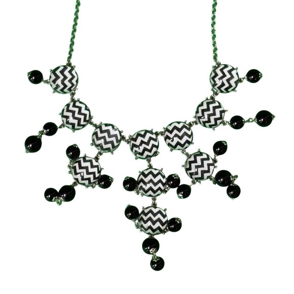 Black & White Chevron Necklace & Earrings Set By Icon Collection - Picture 6 of 16